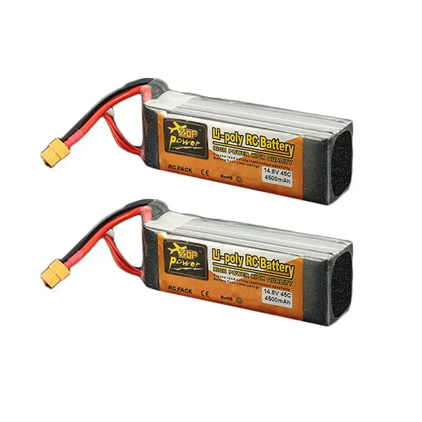 2Pcs Zop Power 14.8V 4500Mah 4S 45C Lipo Battery Xt60 Plug For Rc Car Boat Quadcopter 1