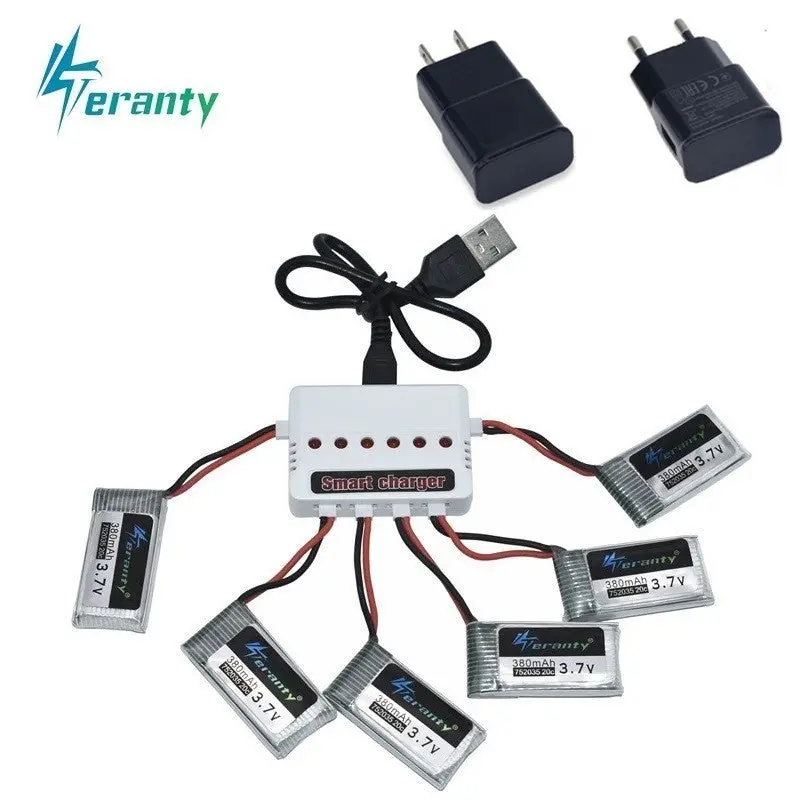 3.7V 400Mah Battery And 6-Port Charger For Syma X15 X5a-1 X15c X15w H31 X4 H107 Ky101 E33c E33 U816a V252 H6c Rc Spare Parts 1