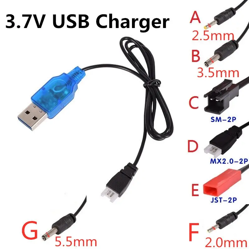 3.7V Battery Usb Charger Sm Jst 2P Mx2.0-2P X5 3.5Mm 2.5Mm For Rc Helicopter Quadcopter Toys Car Model Truck Spare Parts 1
