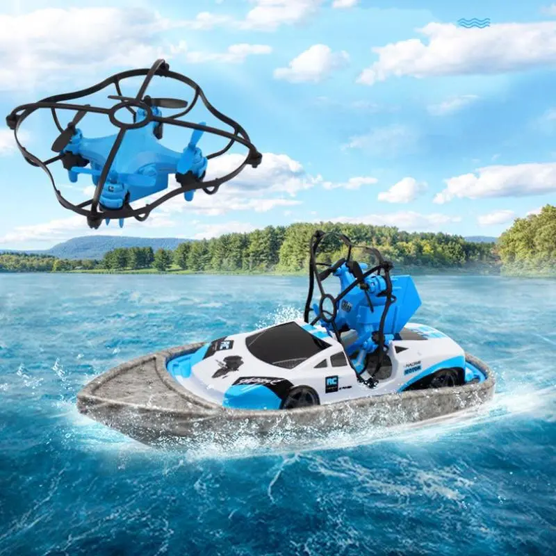 3 In 1 Remote Control Boat Drone Hovercraft Boat 360-Degrees Flip Drone Helicopter Water Racing Boat Drone 1
