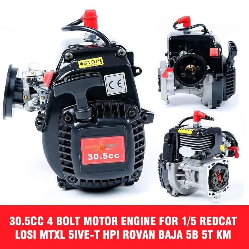30.5Cc 4 Bolt Motor Engine Fits 1/5 Redcat Losi 5Ive-T Hpi Rovan Baja 5B 5T Km With 668 Carburetor Spark Plug 8000Rpm Clutch 1