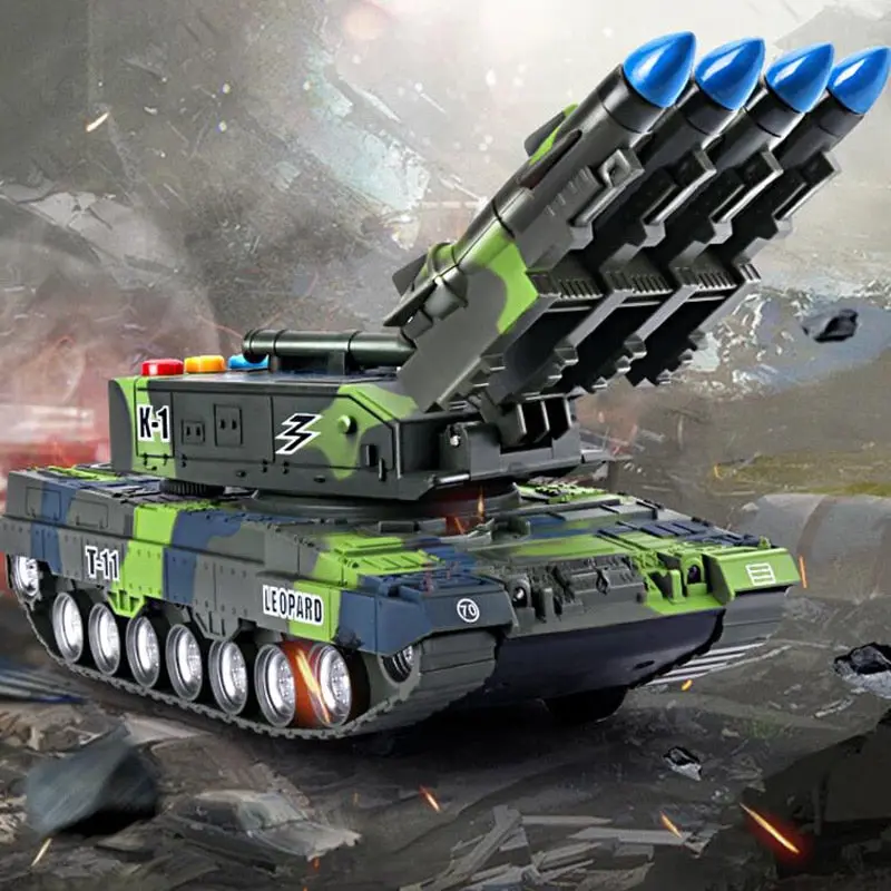 360° Rotating Children's Toy Tank Simulation Model Tiger Military Armored Missile Tank Car Model Sounding Glowing Toy Boy Gift 1