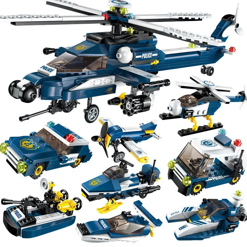 381 Pcs 8-In-1 Assembly Military Helicopter Bombing Plane Building Block Army Weapon Soldier Model Bricks Kit Toys For Children 1