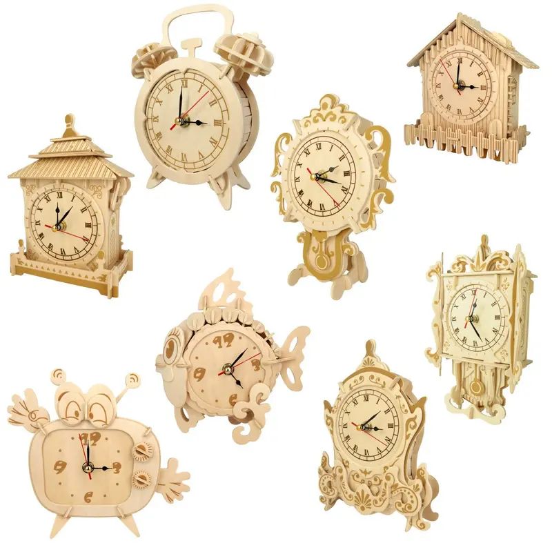 3D Smooth Wooden Clock Blocks For Children Kids Educational Toys Diy Assembly Model Clock Kit Toys Gift For Children Adult Teens 1