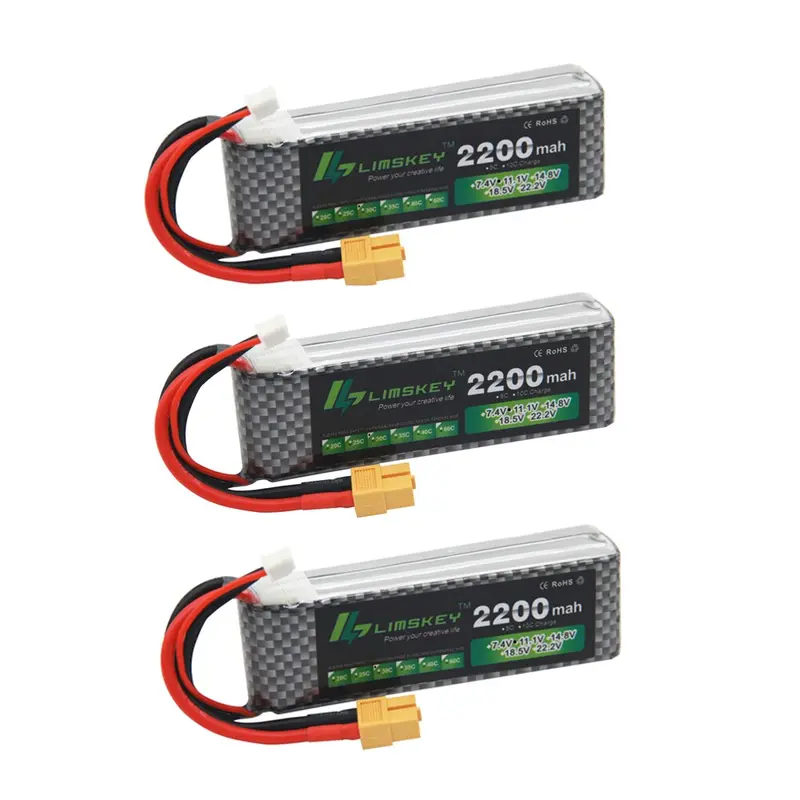 3Pcs Limskey Power Brand New Lipo Battery 11.1V 2200 Mah 25C Max 50C 3S T Plug For Rc Car Airplane T-Rex 450 Helicopter Part 1