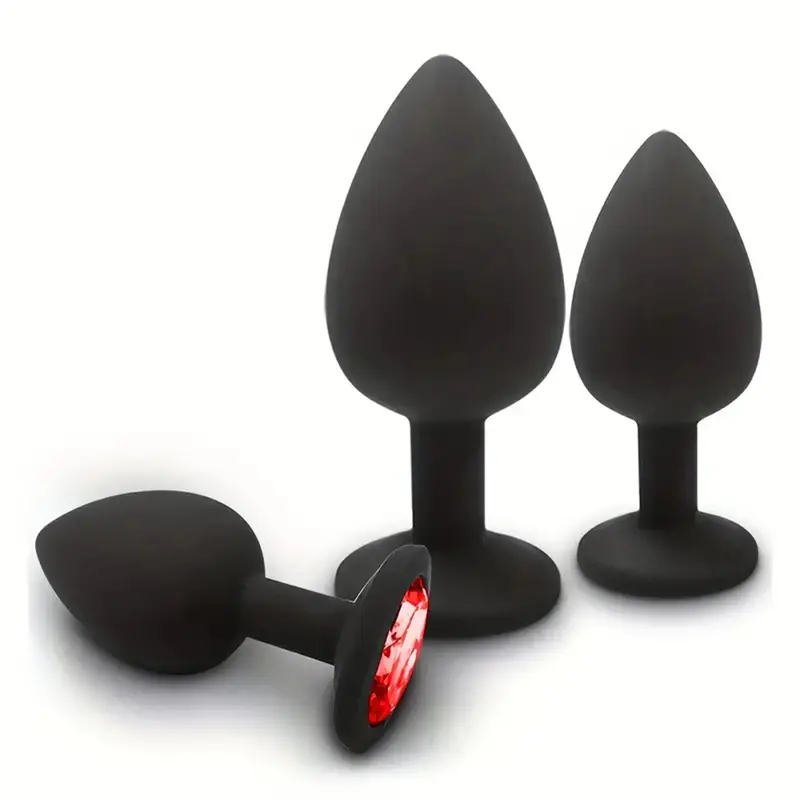3Pcs Silicone Anal Plug W Red Jewel. 1