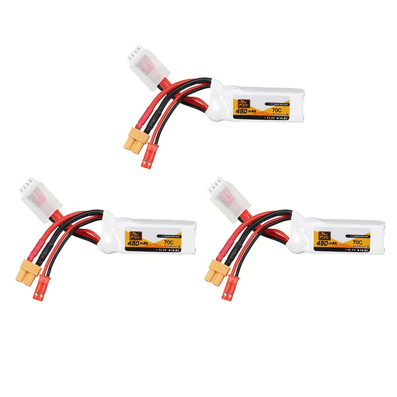 3Pcs Zop Power 11.1V 450Mah 70C 3S Lipo Battery Jst Xt30 Plug For Fpv Racing Multi Rotor 1