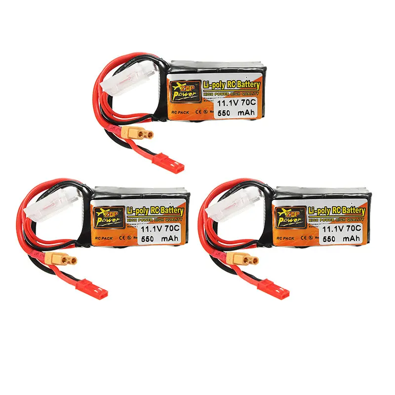 3Pcs Zop Power 11.1V 550Mah 70C 3S Lipo Battery With Jst Xt30 Plug For Eachine Lizard95 Fpv Racer 1