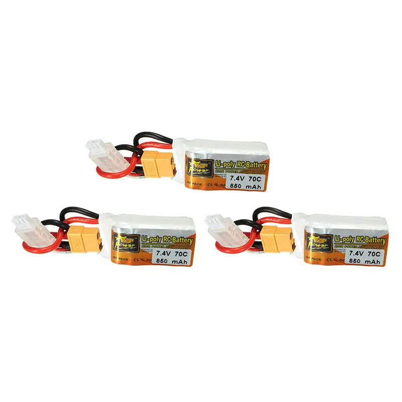 3Pcs Zop Power 7.4V 850Mah 70C 2S Lipo Battery Xt60 Plug For Rc Model 1