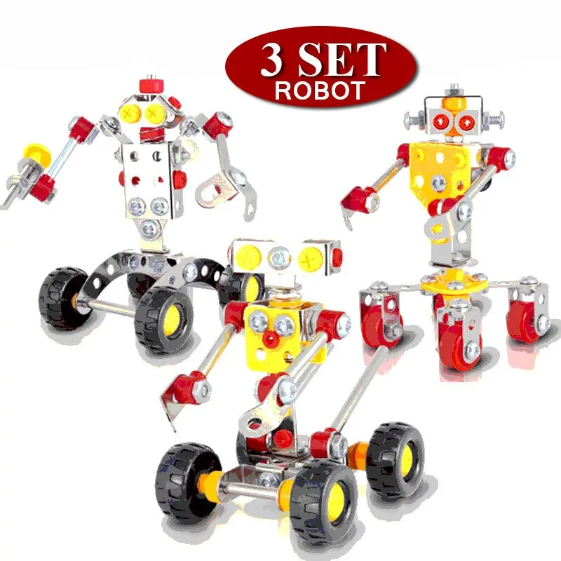3Set Large 3D Metal Puzzle Assemble Screw Building Blocks Kits Convertible Robot Model Teaching Toy For Student Educational Toys 1