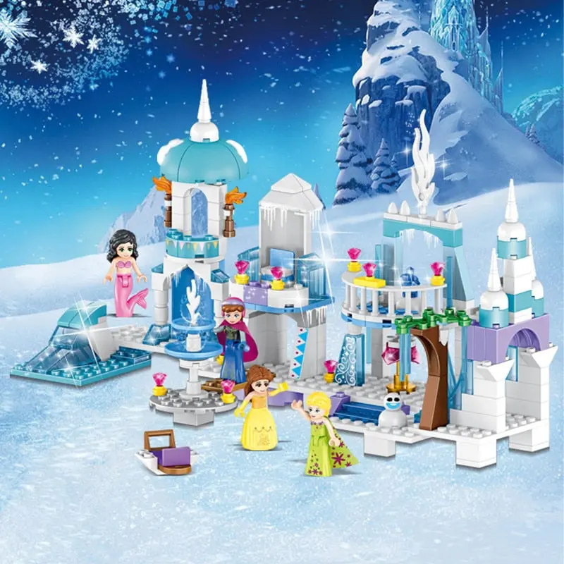 4 In 1 Princess Mermaid Elsa Anna Ice Castle Model Building Blocks Kit Toys Compatible With Legoinglys Friends Girl Kids Gifts 1