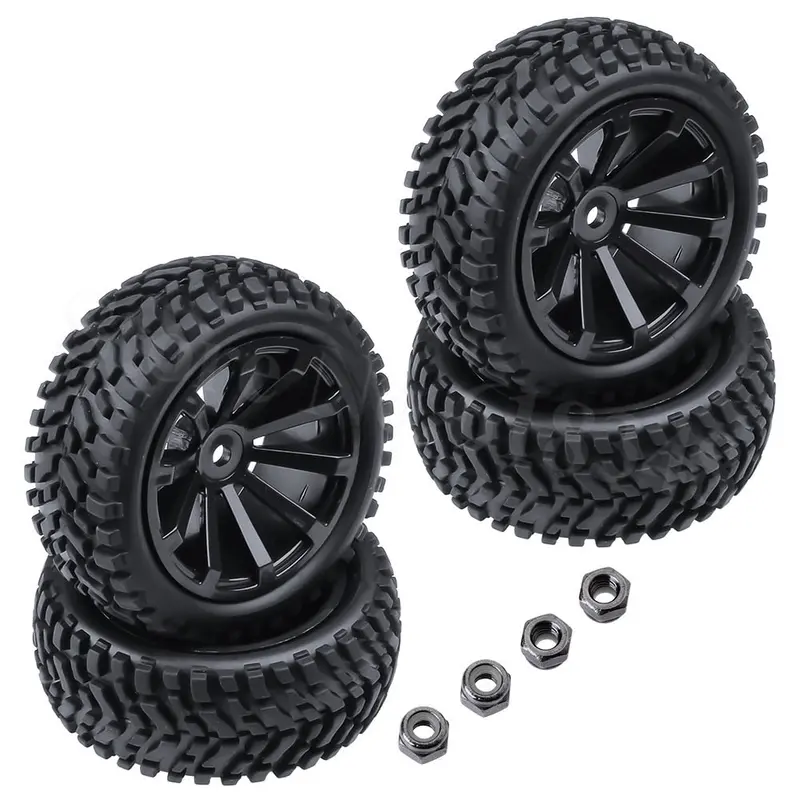 4-Pack 2.99 Inch / 76Mm Rubber 1:10 Rc Rally Car Tires & Wheel Rims Set Foam Inserted M4 Locknut 12Mm Hex Hub 1