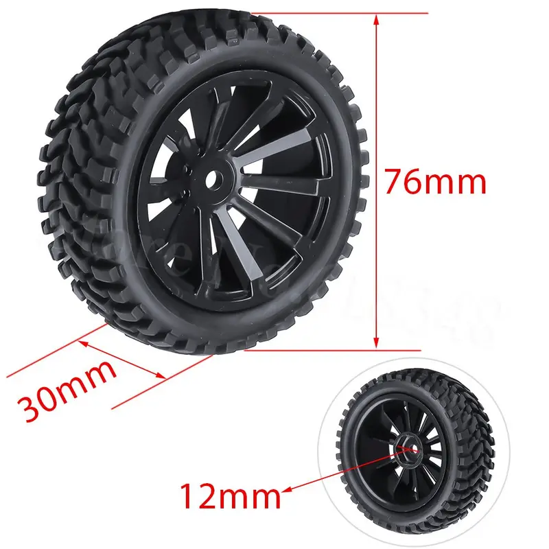 4-Pack 2.99 Inch / 76Mm Rubber 1:10 Rc Rally Car Tires & Wheel Rims Set Foam Inserted M4 Locknut 12Mm Hex Hub 2