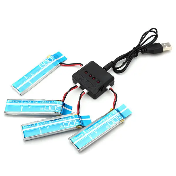 4 X Wltoys V977 V930 3.7V Xk K110 520Mah Upgrade Lipo Battery With Charger 1