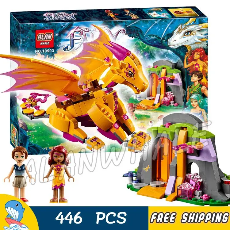 446Pcs Elves Fire Dragon's Lava Cave Lava Falls Magic 10503 Figure Building Blocks Assemble Kids Toys Compatible With Legoing 1