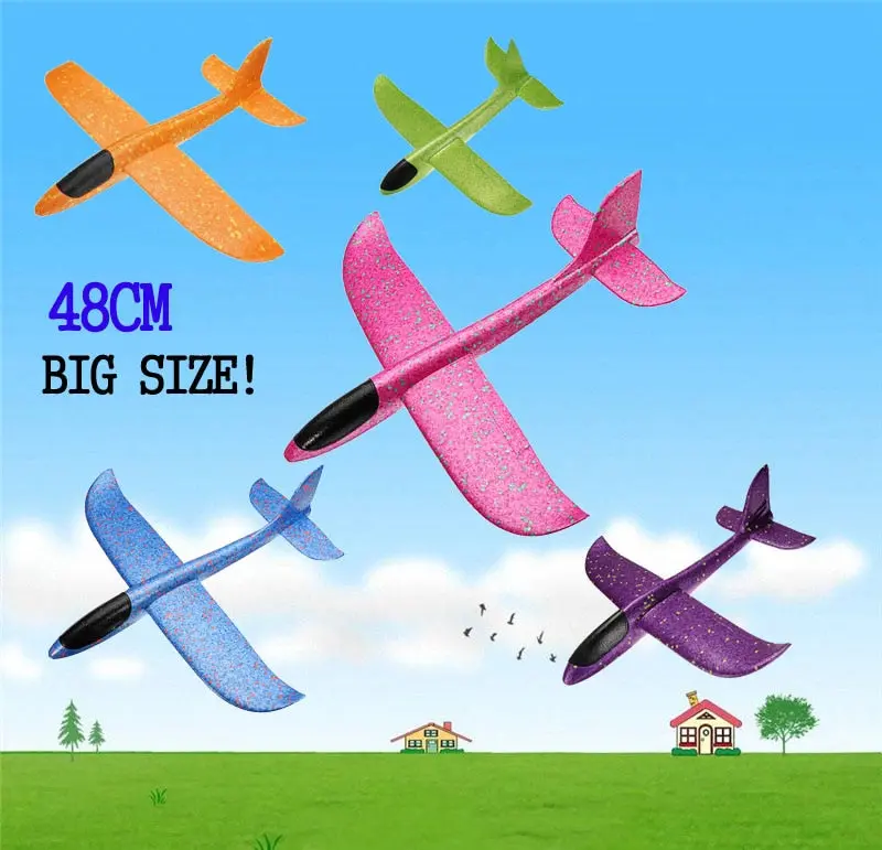 48Cm Big Size Hand Launch Throwing Hand Throw Planes Inertial Foam Epp Airplane Toy Children Plane For Kids Blue Purple Pink 1