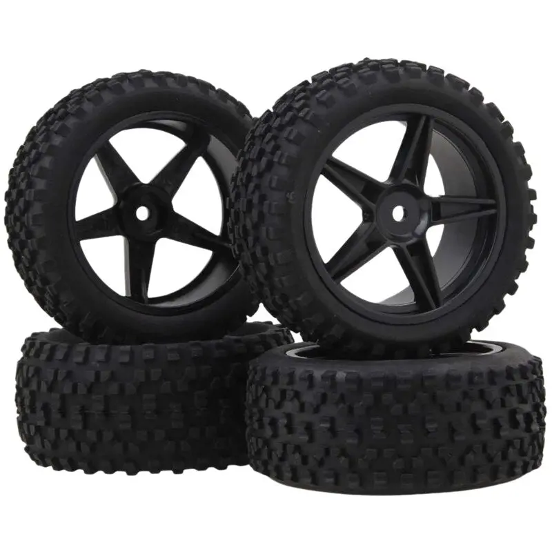 4Pcs Front Rear Pentagram Plastic Wheel Rims + High Grip Rubber Tires Tyres For Rc 1:10 Off-Road Car Buggy 1