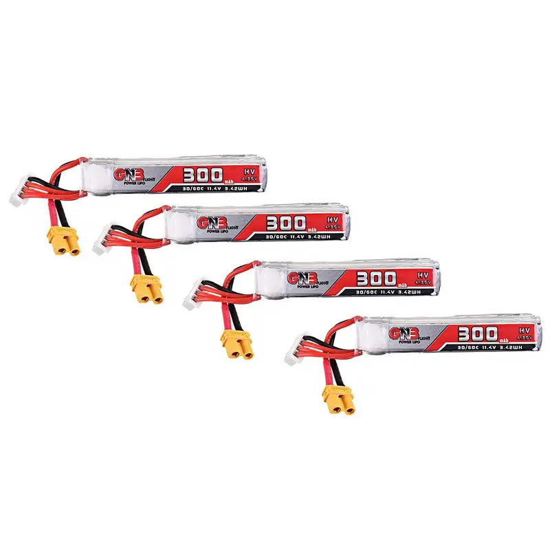 4Pcs Gaoneng 11.4V 300Mah 30C/60C 3S Hv 4.35V Lipo Battery Xt30 Plug For Full Speed Tiny Leader Drone 1