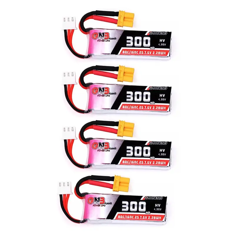 4Pcs Gaoneng 7.6V 300Mah 80C/160C 2S Hv 4.35V Xt30 Lipo Battery For Betafpv Whoop Quadcopter 1