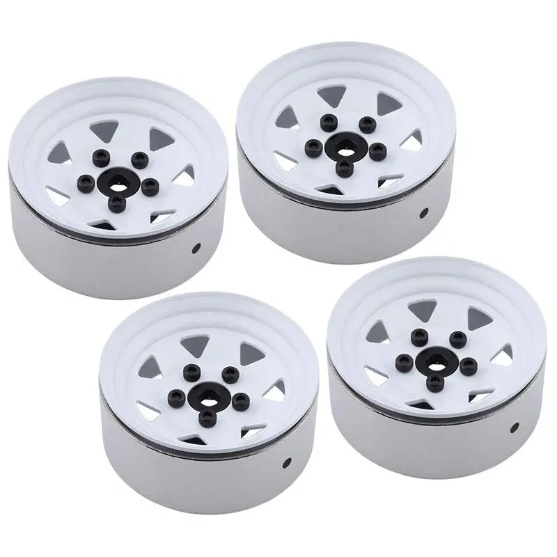 4Pcs Rc Crawler 1:10 White Metal Wheel Rim 1.9 Inch Beadlock For 1/10 Axial Scx10 D90 D110 Traxxas Trx-4 1