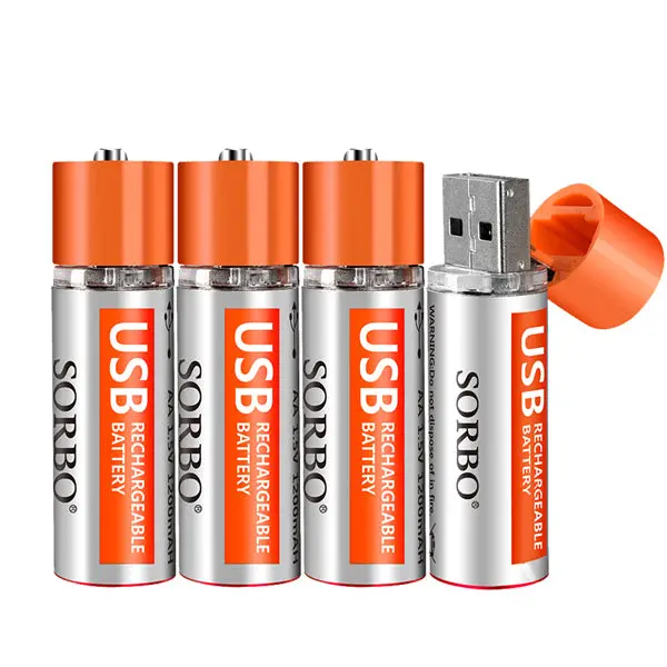 4Pcs Sorbo 1.5V 1200Mah Usb Rechargeable 1 Hour Quick Charging Aa Li-Po Battery 1