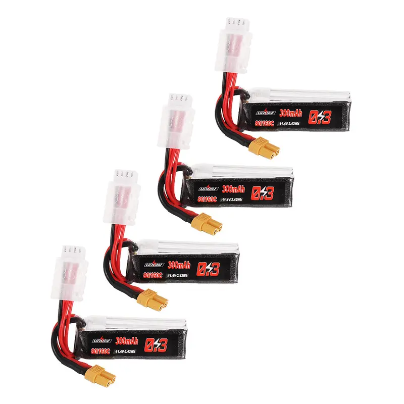 4Pcs Uruav 11.4V 300Mah 80C/160C 3S Lipo Battery Xt30 Plug For Fpv Rc Drone 1
