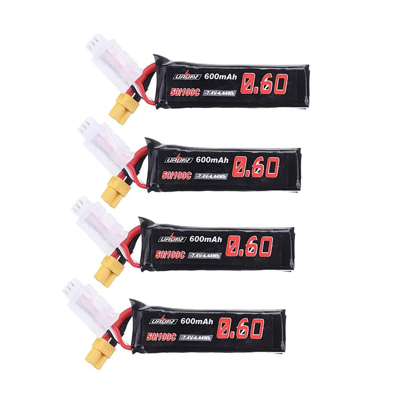 4Pcs Uruav 7.4V 600Mah 50C/100C 2S Lipo Battery Xt30 Plug For Xk K130 Helicopter 1
