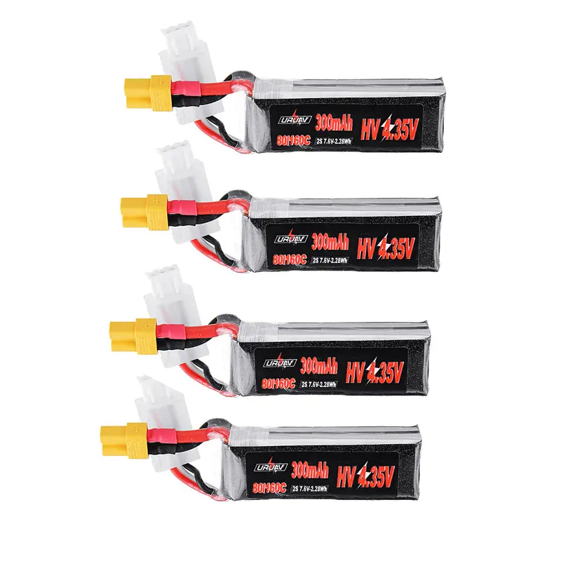 4Pcs Uruav 7.6V 300Mah 80C/160C 2S Hv 4.35V Lipo Battery Xt30 Plug For Betafpv Whoop Quadcopter 1