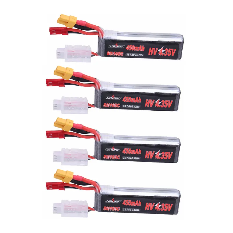 4Pcs Uruav 7.6V 450Mah 80C/160C 2S Hv 4.35V Lipo Battery Xt30 Plug For Fpv Racing Drone 1