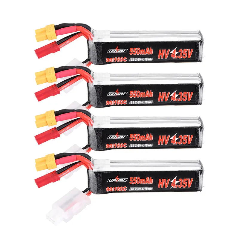 4Pcs Uruav 7.6V 550Mah 80C/160C 2S Hv 4.35V Lipo Battery Xt30 Plug For Fpv Racing Drone 1