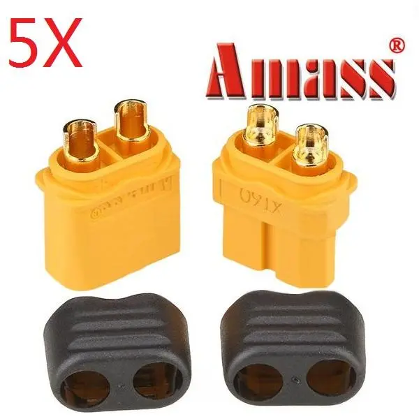 5 Pair Amass Xt60+ Plug Connector With Sheath Housing Male & Female 1