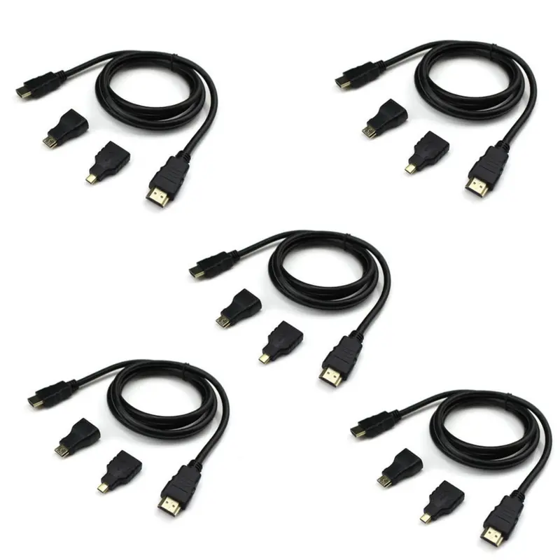 5 Pcs 1.5M Standard Hd Video Cable 150Cm For Hdmi-A Wire Mini Hdmi-C Micro Hdmi-D Adapter Connector Combo For Fpv Goggles Monitor 1