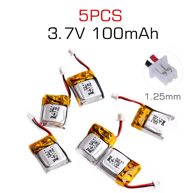 5 Pcs 3.7V 100Mah Li-Po Battery For Cheerson Cx-10 Cx-10A Fq777-124 Hubsan Q4 Wltoys V272 Mini Rc Quadcopter Drone Battery 1