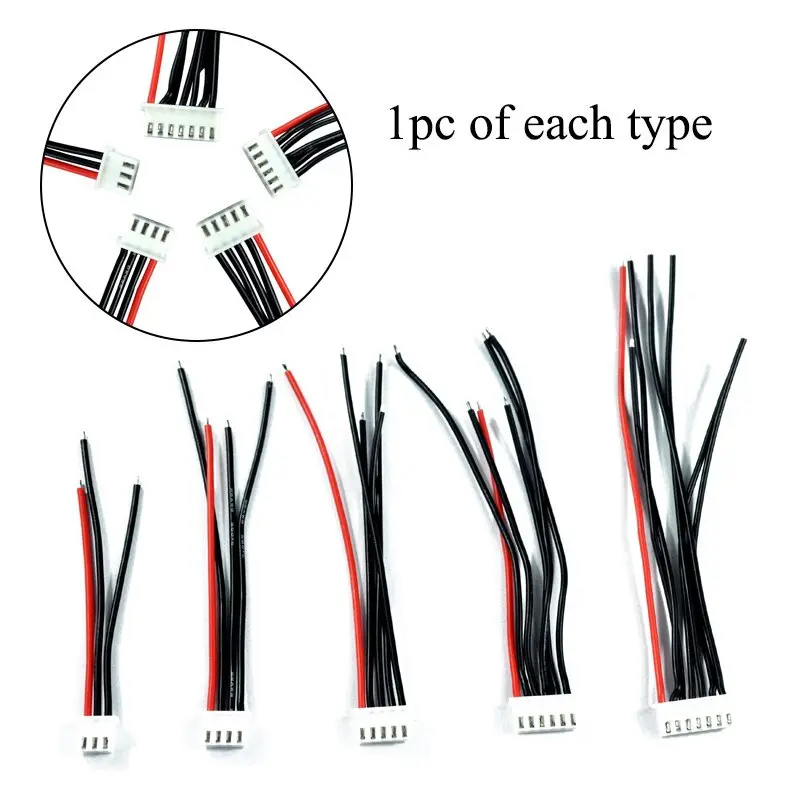 5-Piece JST-XH Balance Cable Kit — 22AWG, 10cm Length, Compatible with 2S–6S LiPo Batteries