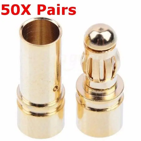 50 Pairs 3.5Mm Gold Bullet Banana Connector Plug Male & Female For Esc Battery Motor 1