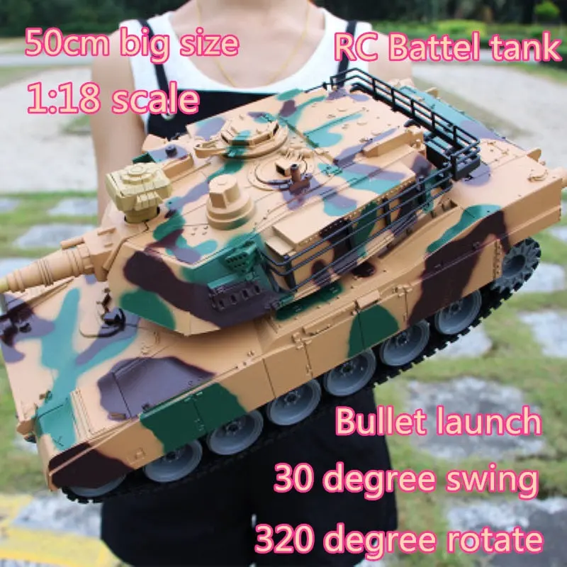 50Cm Big Size America M1a2 2.4G Remote Control Tank 1:18 Rc Battle Tank Bullet Launch Tracked Gun Barrel 320 Degree Rotate Tank 1