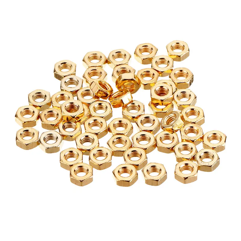50Pcs M2 M2.5 M3 M4 M5 Gold Plated Carbon Steel Screw Nut 1