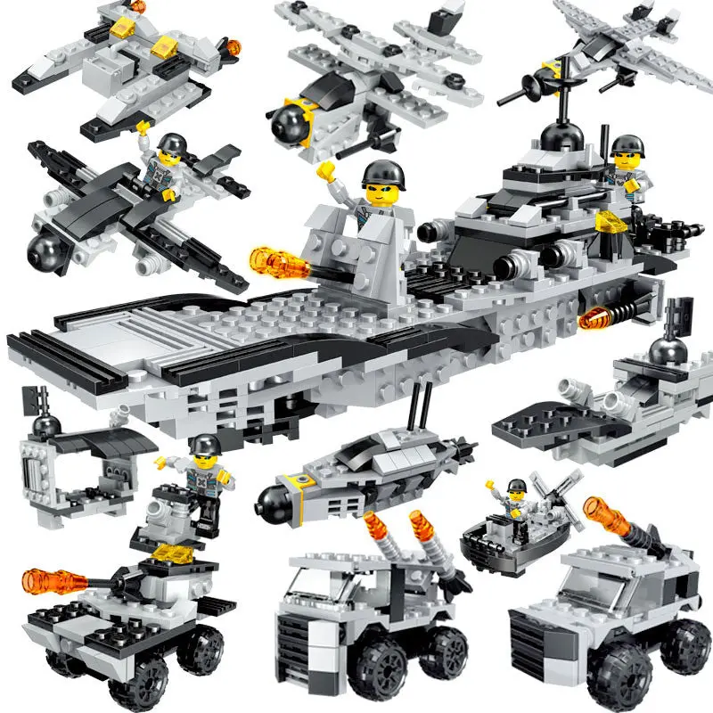 520Pcs Aircraft Battle Group Building Blocsk 8 In 1 Aircrafted Carrier Military Ship Bricks Toy Compatible With Legoed 1