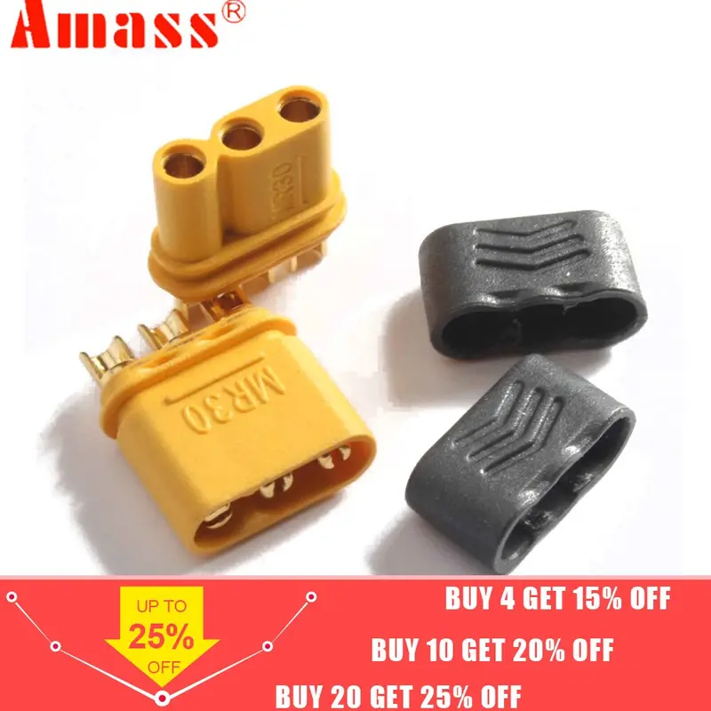 5Pair Amass Mr30 Male Female Connector Plug With Sheath For Rc Lipo Battery Rc Multicopter Airplane 1