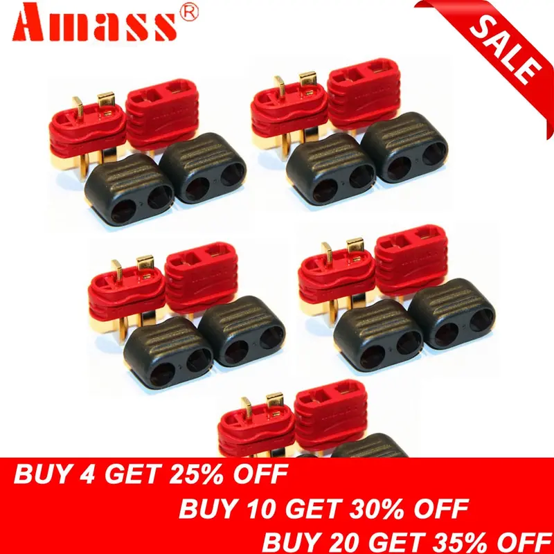5Pair/Lot Amass New Slip Sheathed T Plug Connector 40A High Current Multi-Axis Fixed-Wing Model Aircraft 1