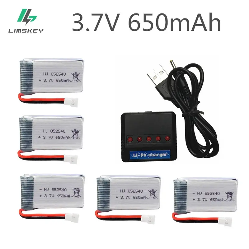 5Pcs 3.7V 650Mah Drone Rechargeable Li-Polymer Battery 802540 + Usb Charger Set For Syma X5c X5c-1 X5 H5c Quadcopter 1