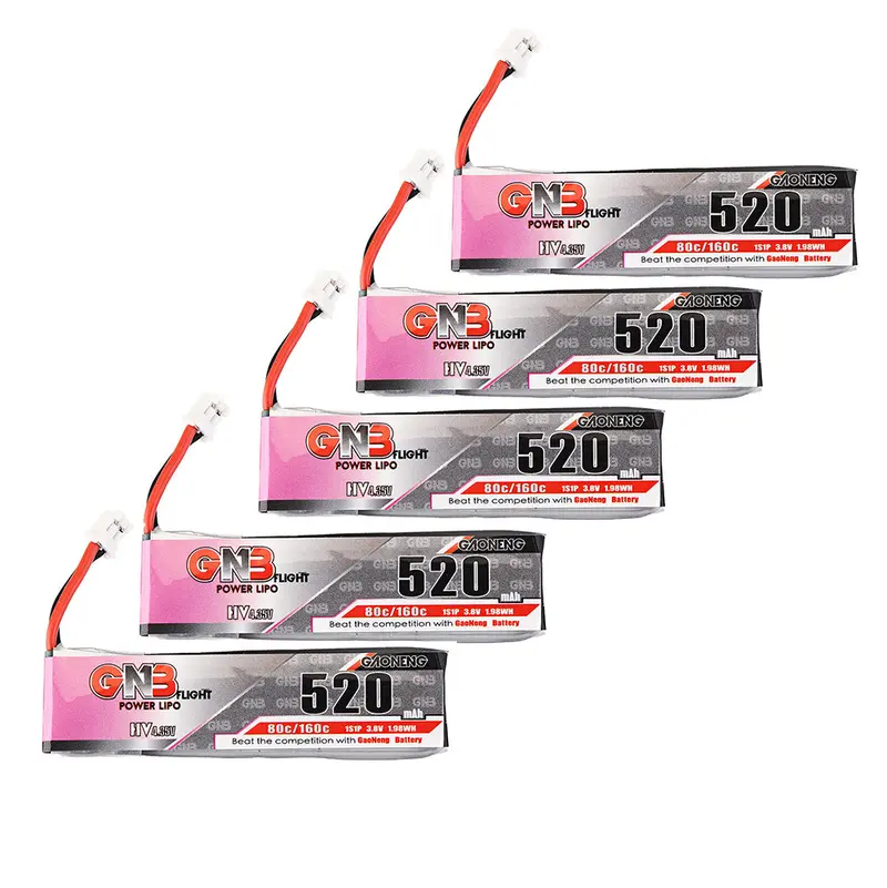 5Pcs Gaoneng 3.8V 520Mah 80C 1S Hv 4.35V Lipo Battery Ph2.0 Plug For For Emax Tinyhawk Kingkong/Ldarc Tiny 1