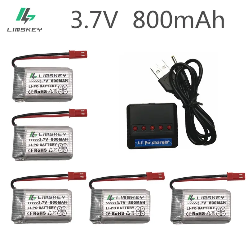 5Pcs Rc Drone Lipo Battery Jst 902540 3.7V 800Mah Lipo 1S Battery With Usb Charger Set For Mjx X400 X300c X800 Quadcopter Parts 1