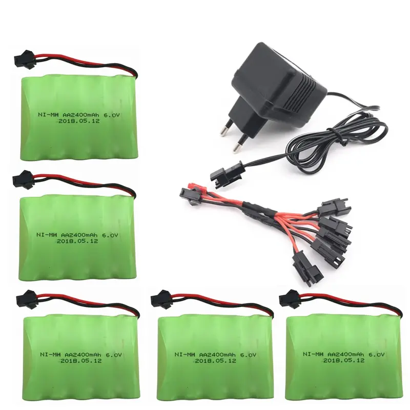 6V 2400Mah Aa Ni-Mh Battery With Charger High Capacity Electric Toy Battery Remote Car Ship Robot Rechargeable 6 V 2400 Mah 1