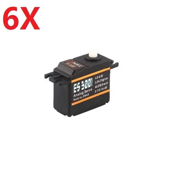 6X Emax Es3001 37G Plastic Analog Servo For Rc Model 1