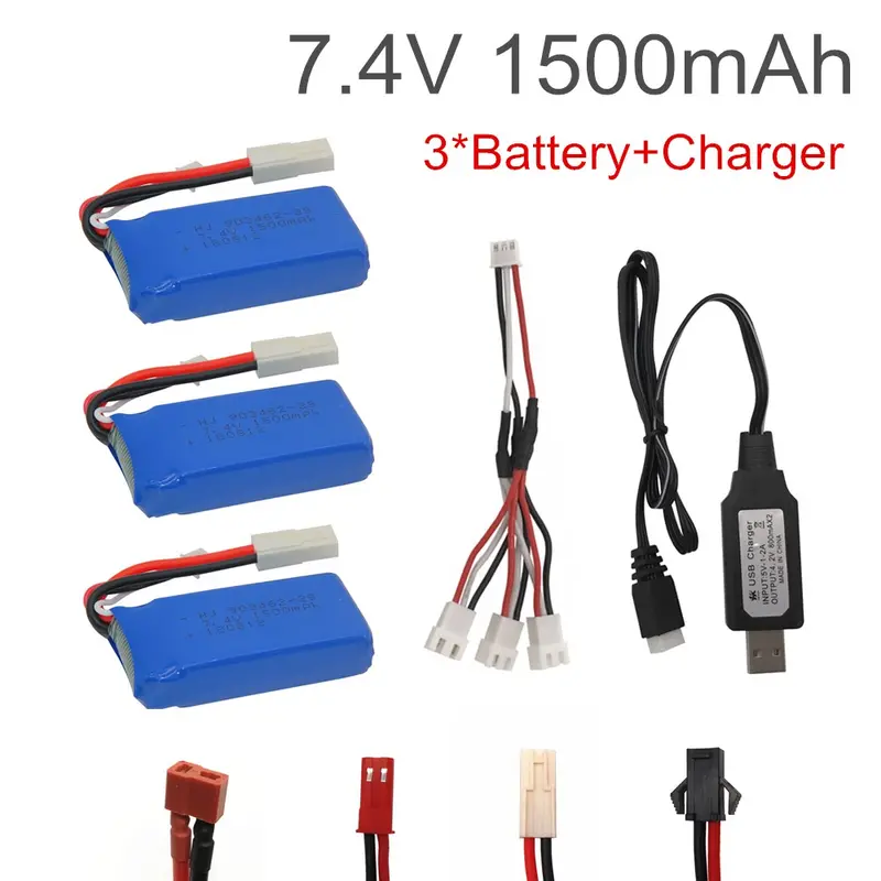7.4V 1500Mah Lipo Battery With Usb Charger For Ft009 Rc Boat 12428 Battery Lipo 2S 7.4 V 1500 Mah 903462 2S Jst Sm T Plug 1