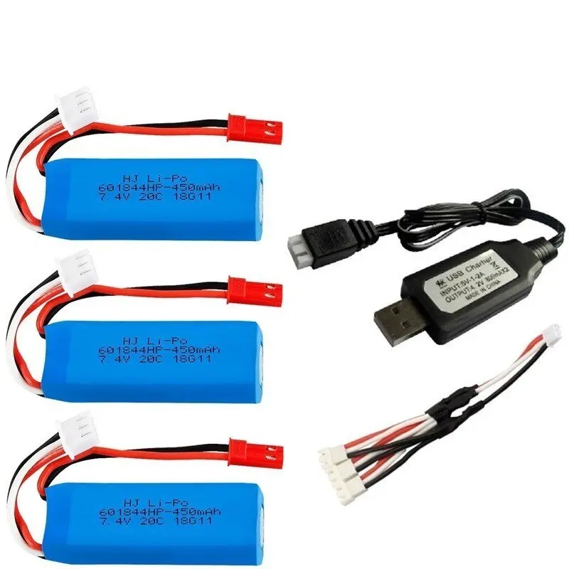 7.4V 450Mah Lipo Battery And Usb Charger For Wltoys K969 K979 K989 K999 P929 P939 Rc Car Parts 2S 7.4V Battery 3Pcs 1