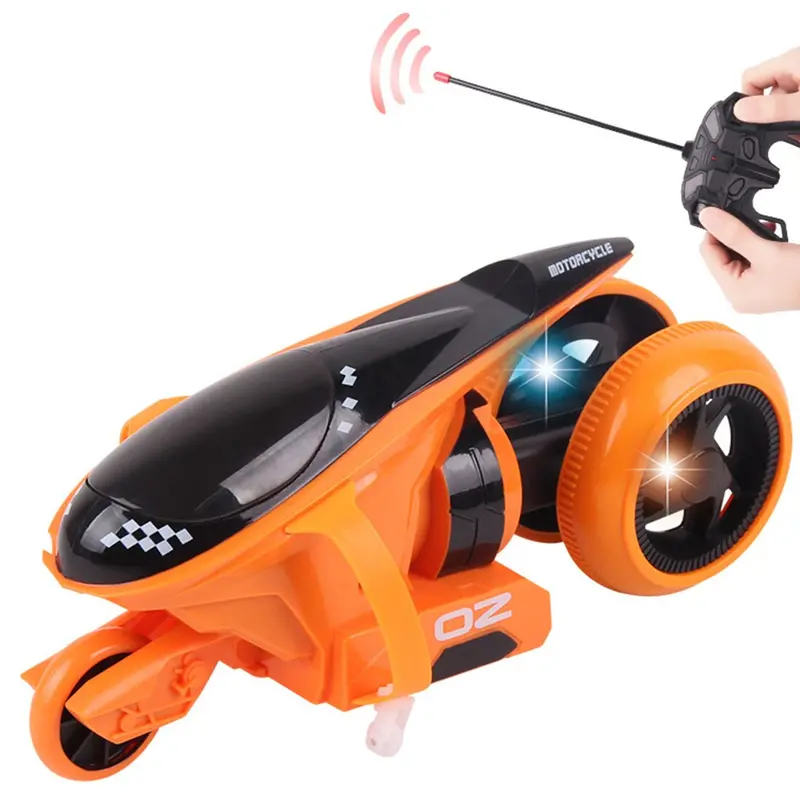 90 Degree 2.4G Rear Wheel Rotation Cool Light Vehicle High-Speed Drift Rc Motorcycle For Children Remote Control Toys- Orange 1