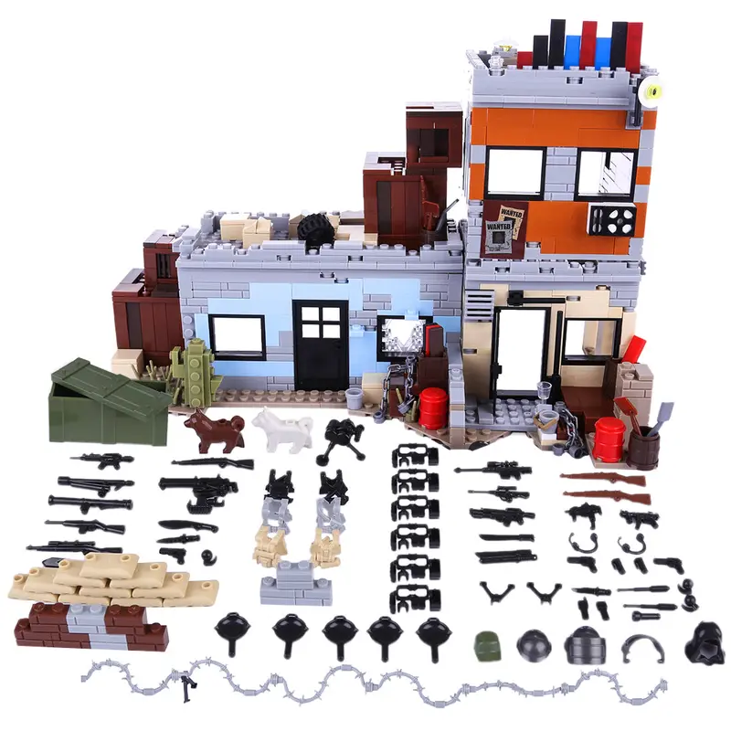912Pcs Ww2 Military Shooting Game Scene Diy Small Particle Assembly Building Block Toy Kit Figure Military Weapon Kit Equipment 1