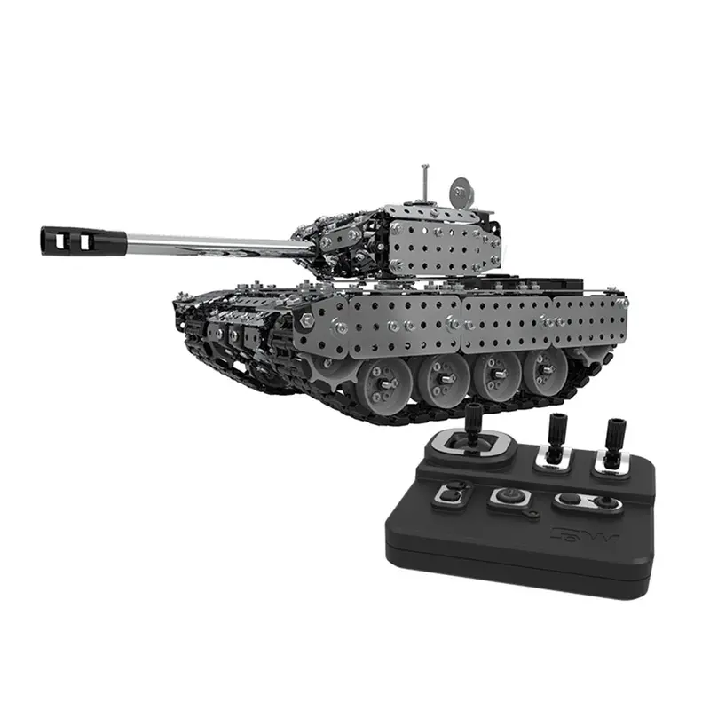 952Pcs 2.4G Rc Military Tank Diy Assembly Set Stainless Steel Remote Control Model Toy Built-In 3.7V 300Mah Lithium Battery 1